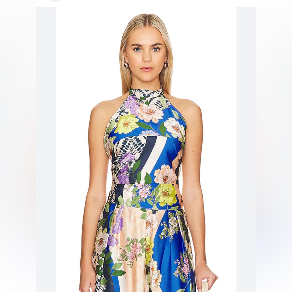 NWT MISA Los Angeles Lucid Dream Floral Halter Neck Top Sz L $240